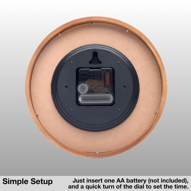 Driini Modern Mid Century Wood Analog Wall Clock (12") - Battery Operated with Silent Sweep Movement - Small Decorative Wooden Clocks for Bedrooms, Bathroom, Kitchen, Living Room, or Office - Image 5